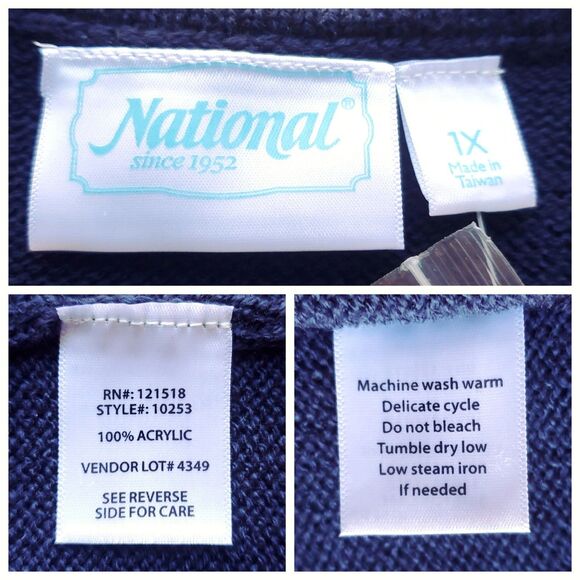 NWT Navy Blue Sweater Vest Womens 1X Classic Button Up Pockets Acrylic National - Picture 4 of 7